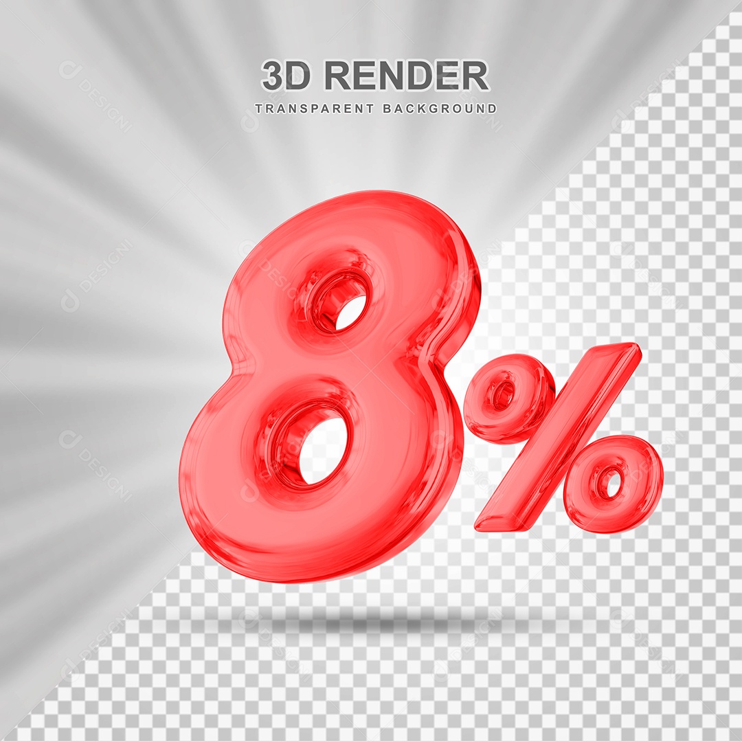 Número de Desconto 8% Elemento 3D Vermelho para Composição PSD