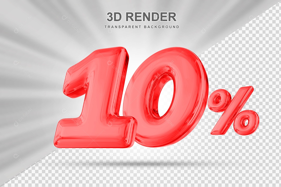 Número de Desconto 10% Elemento 3D Vermelho para Composição PSD