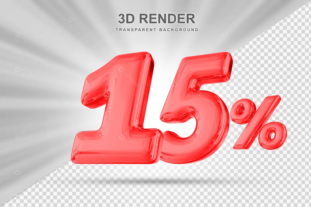 Número de Desconto 15% Elemento 3D Vermelho para Composição PSD