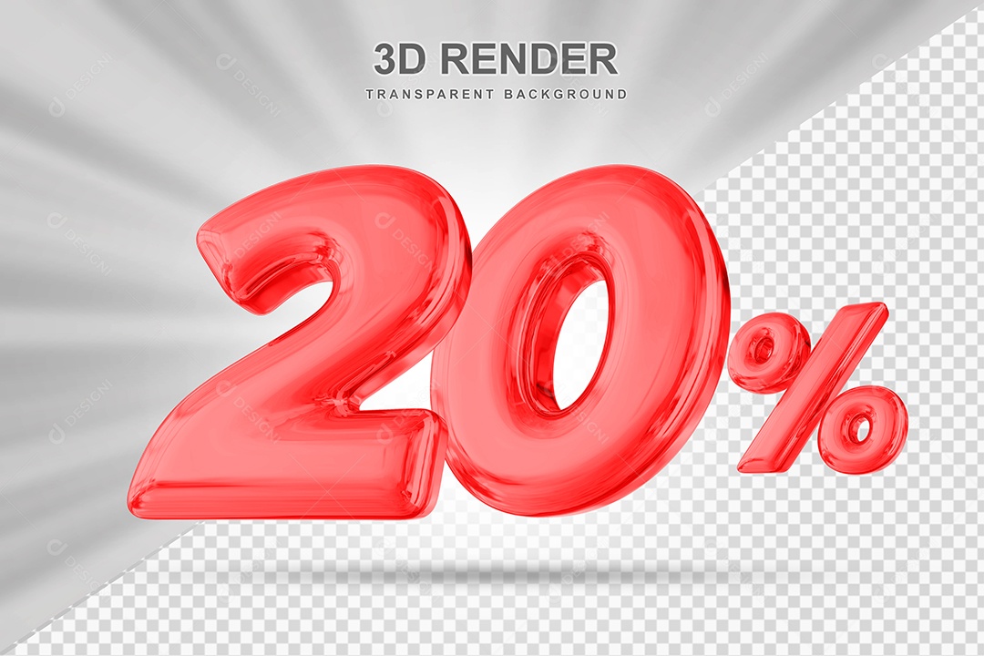 Número de Desconto 20% Elemento 3D Vermelho para Composição PSD