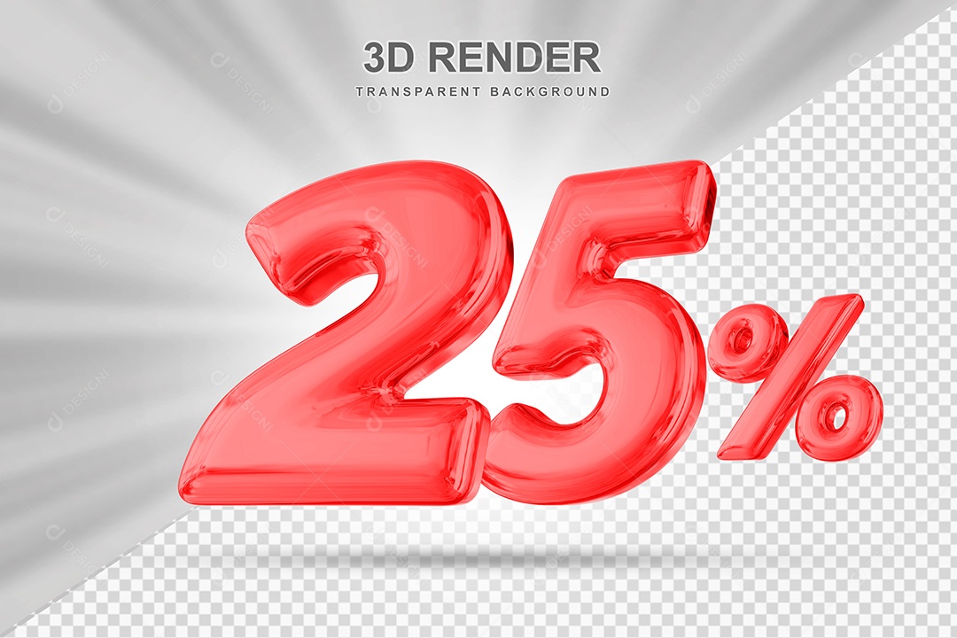 Número de Desconto 25% Elemento 3D Vermelho para Composição PSD