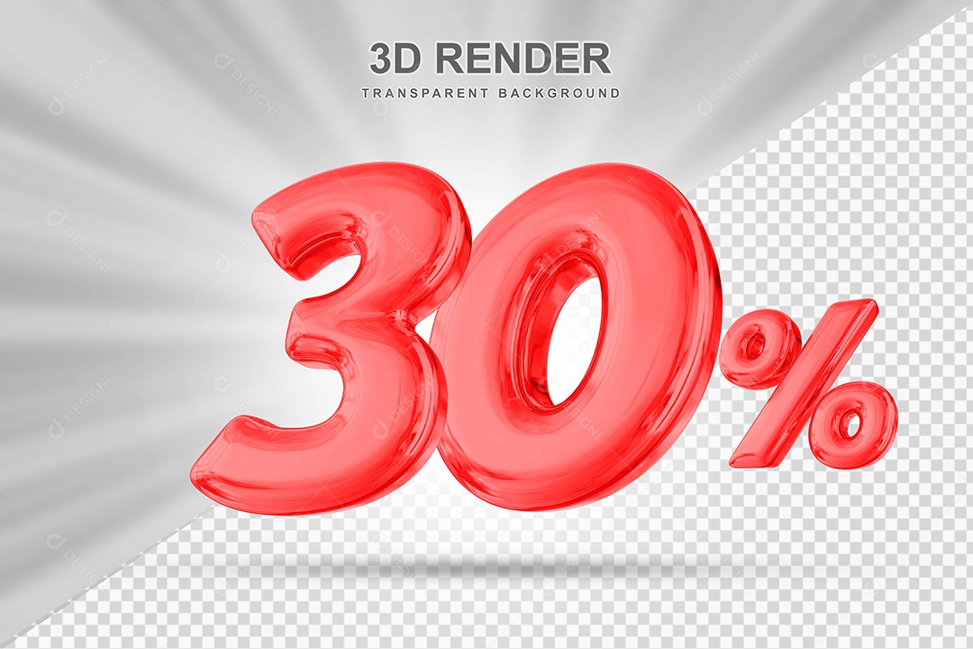 Número de Desconto 30% Elemento 3D Vermelho para Composição PSD