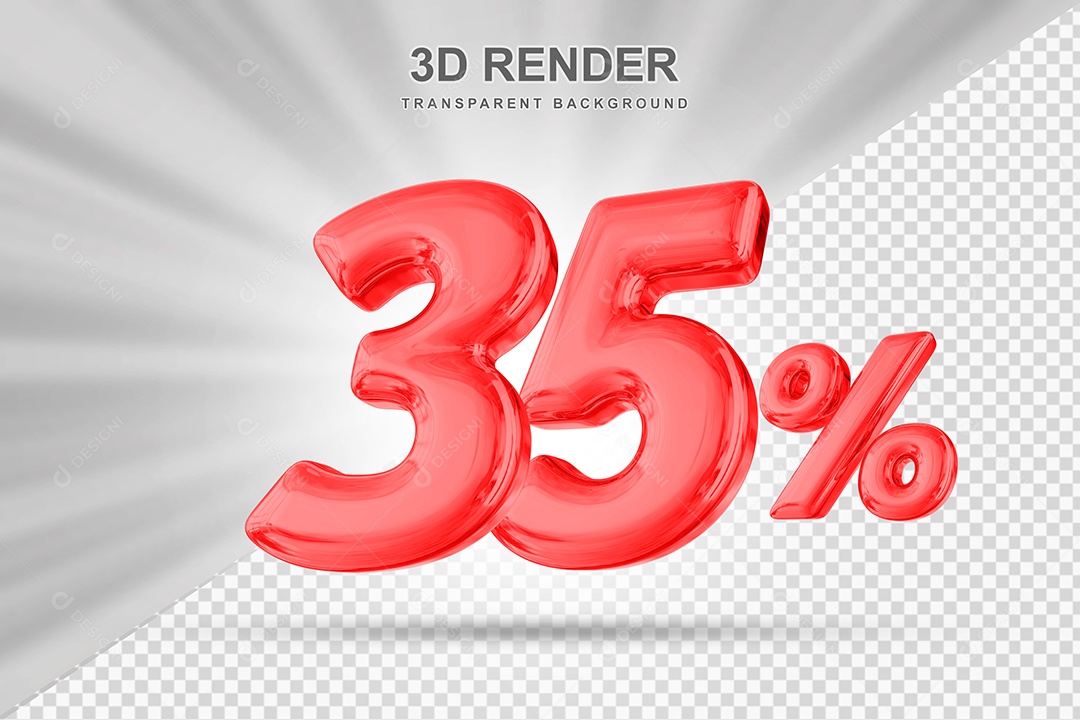 Número de Desconto 35% Elemento 3D Vermelho para Composição PSD