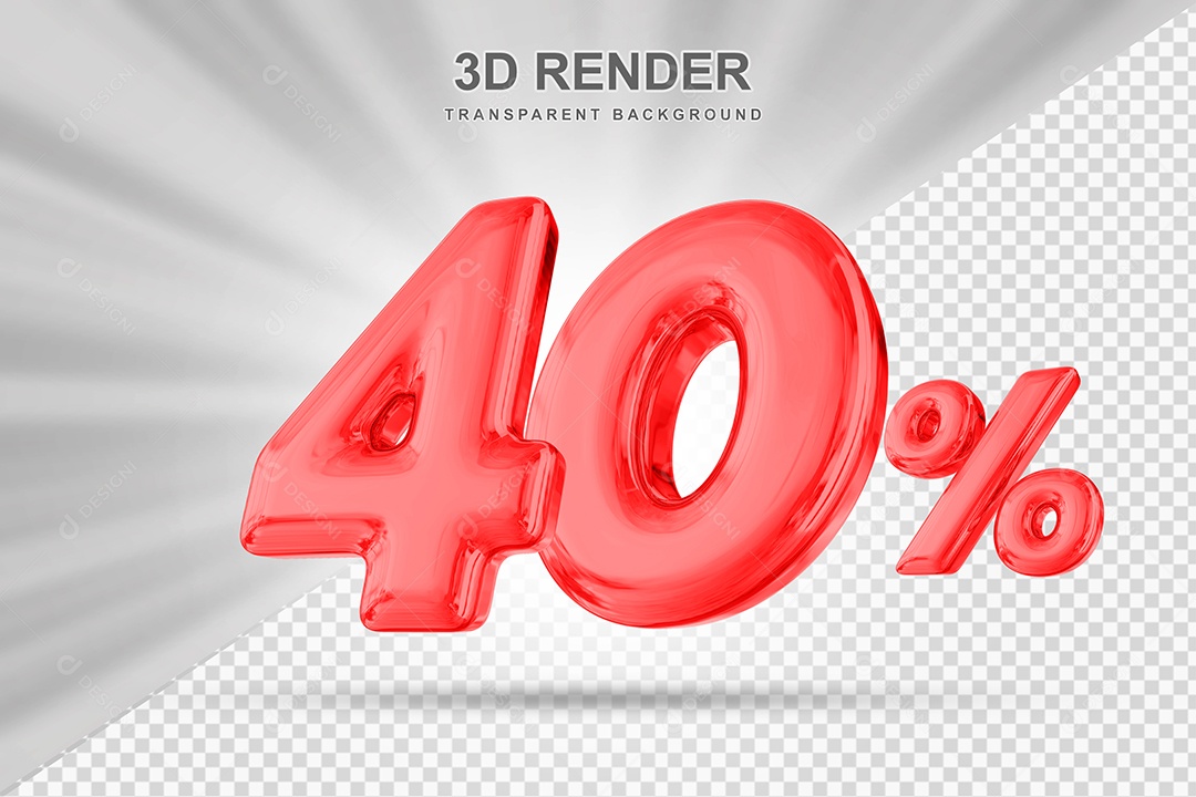 Número de Desconto 40% Elemento 3D Vermelho para Composição PSD