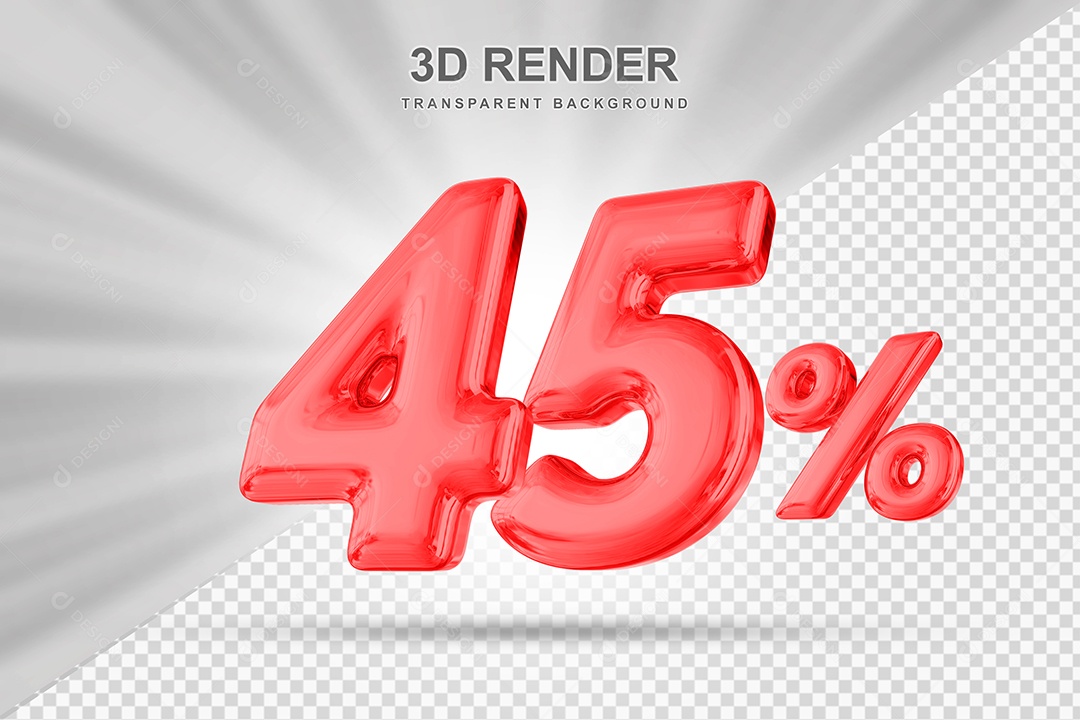Número de Desconto 45% Elemento 3D Vermelho para Composição PSD