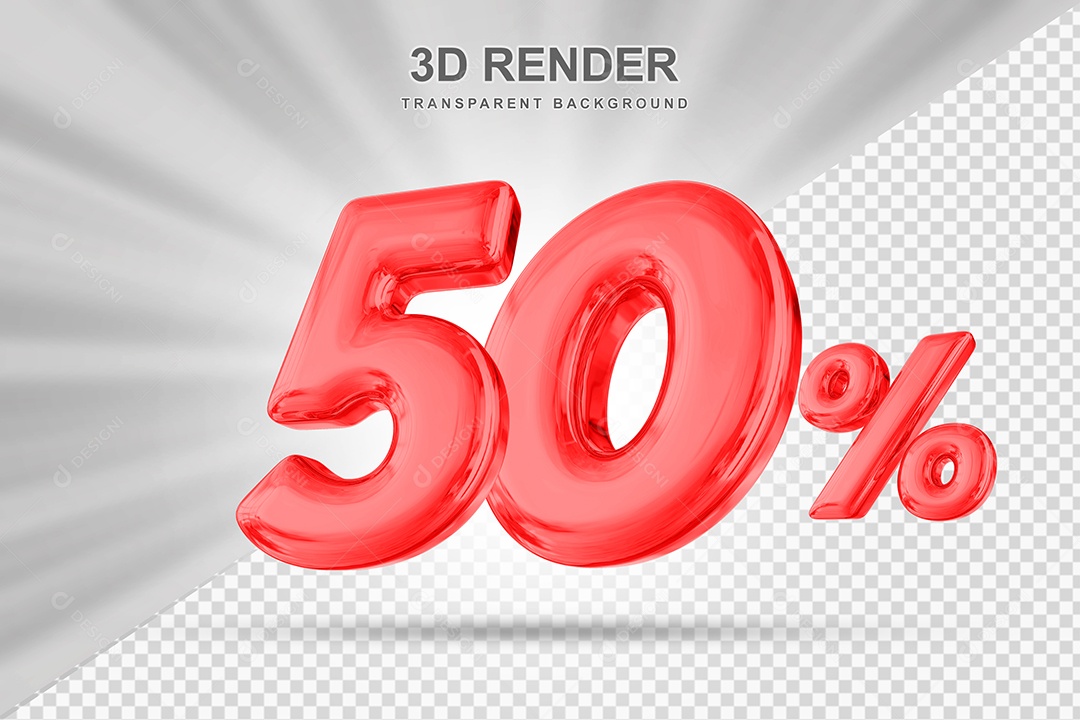 Número de Desconto 50% Elemento 3D Vermelho para Composição PSD