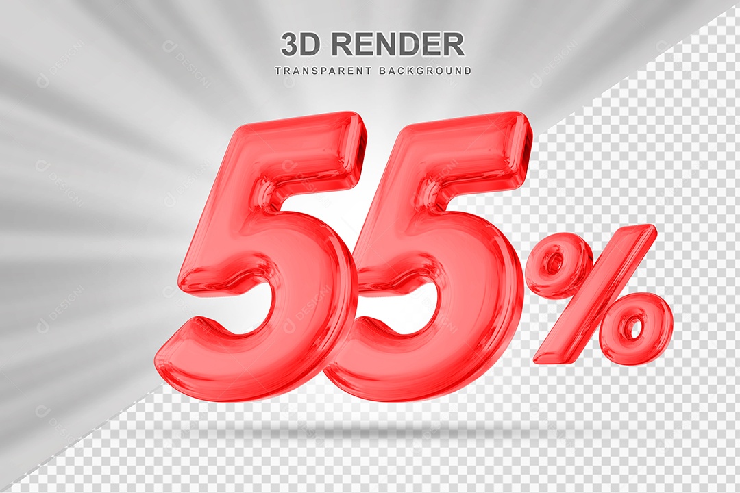 Número de Desconto 55% Elemento 3D Vermelho para Composição PSD