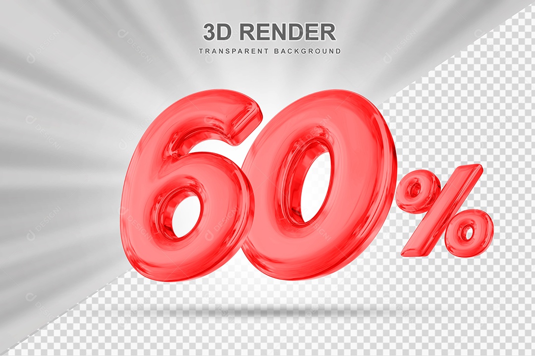 Número de Desconto 60% Elemento 3D Vermelho para Composição PSD