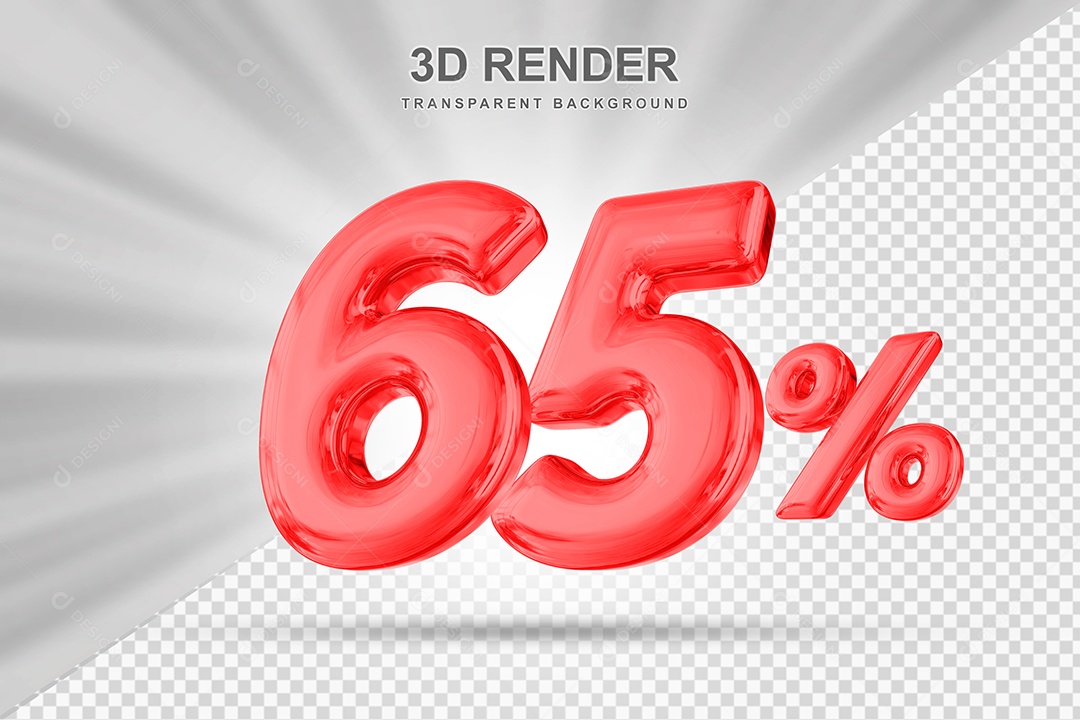 Número de Desconto 65% Elemento 3D Vermelho para Composição PSD