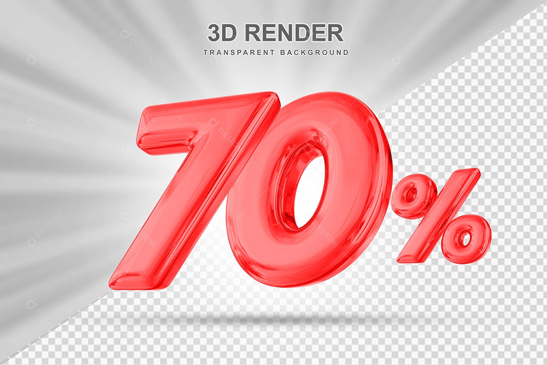 Número de Desconto 70% Elemento 3D Vermelho para Composição PSD
