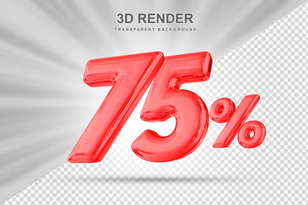 Número de Desconto 75% Elemento 3D Vermelho para Composição PSD