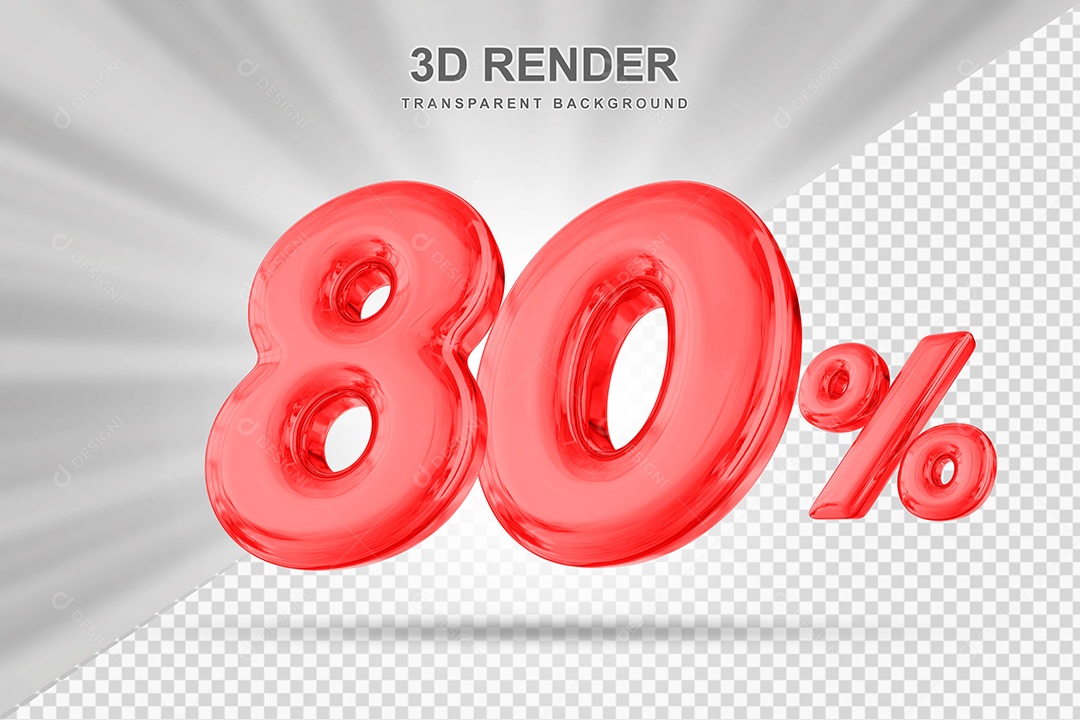 Número de Desconto 80% Elemento 3D Vermelho para Composição PSD