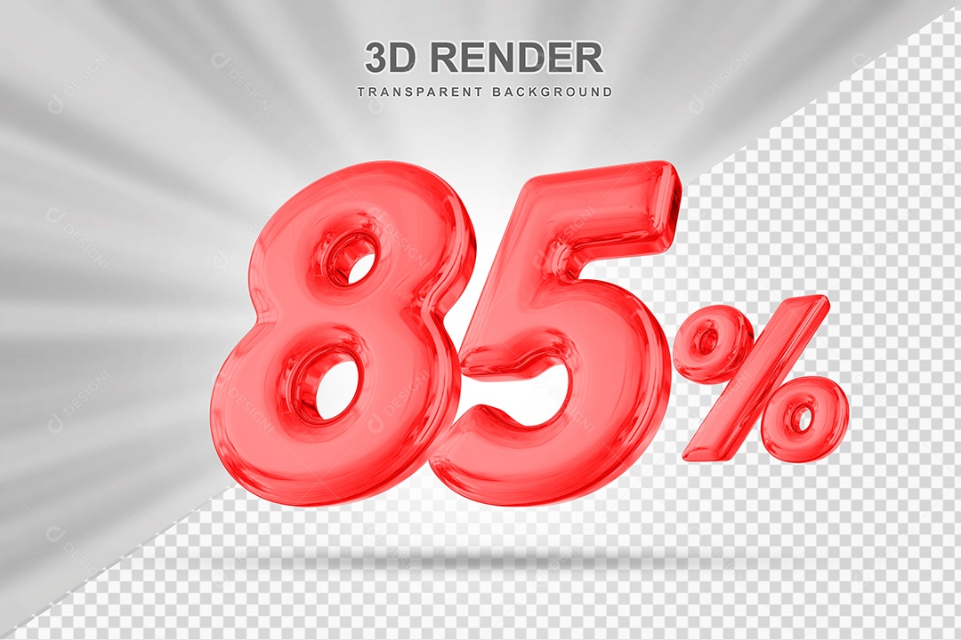 Número de Desconto 85% Elemento 3D Vermelho para Composição PSD