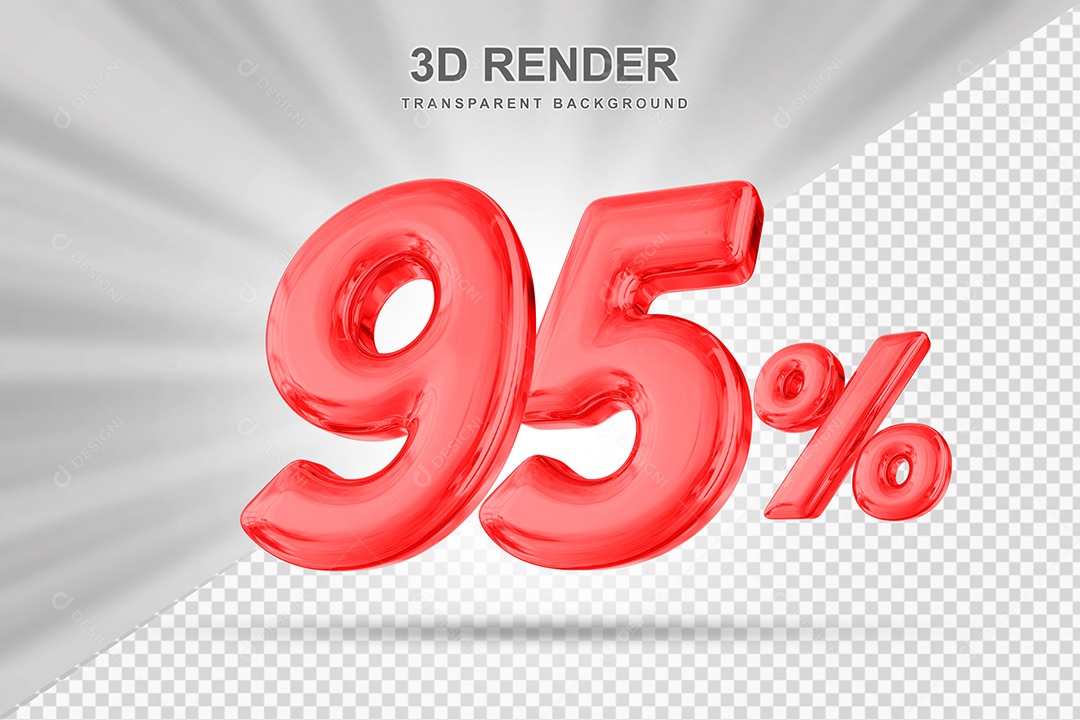 Número de Desconto 95% Elemento 3D Vermelho para Composição PSD