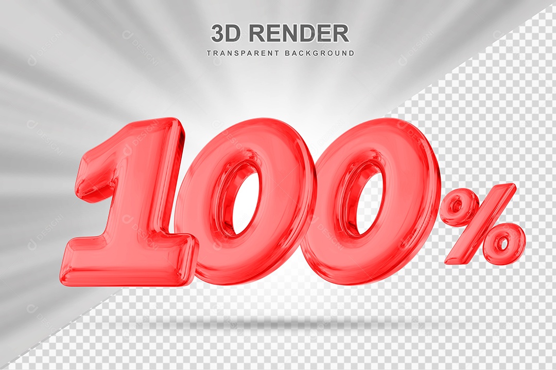 Número de Desconto 100% Elemento 3D Vermelho para Composição PSD