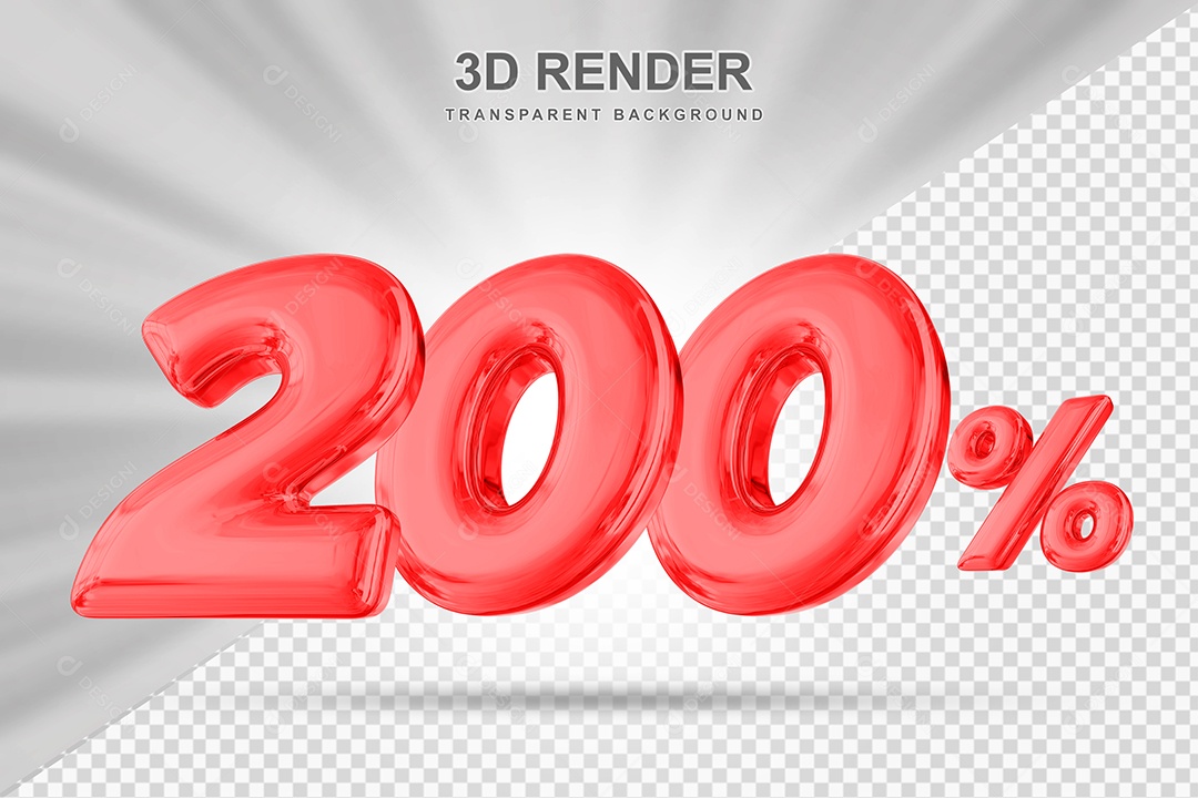 Número de Desconto 200% Elemento 3D Vermelho para Composição PSD