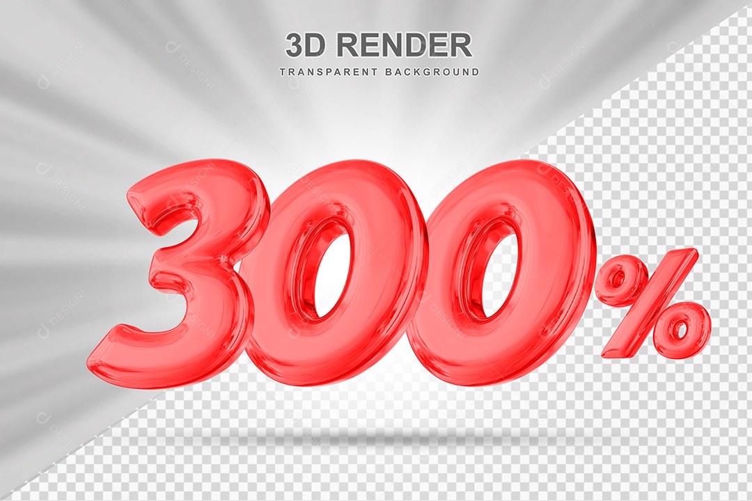 Número de Desconto 300% Elemento 3D Vermelho para Composição PSD
