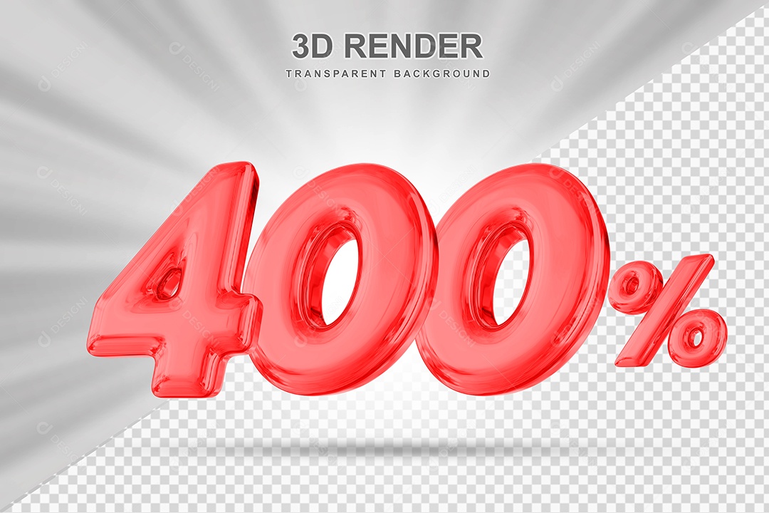 Número de Desconto 400% Elemento 3D Vermelho para Composição PSD