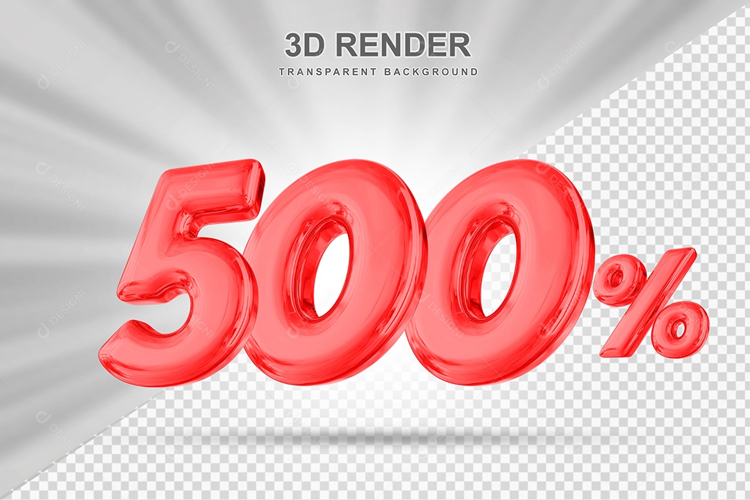 Número de Desconto 500% Elemento 3D Vermelho para Composição PSD