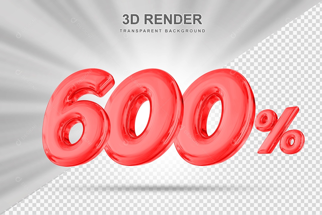 Número de Desconto 600% Elemento 3D Vermelho para Composição PSD