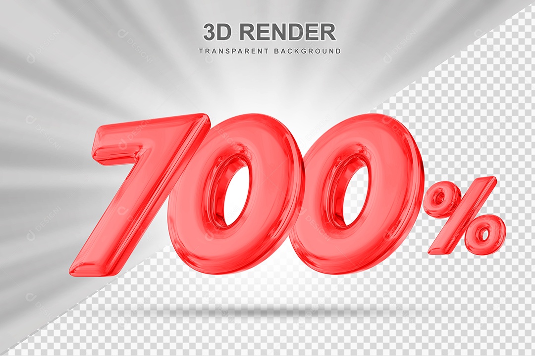 Número de Desconto 700% Elemento 3D Vermelho para Composição PSD