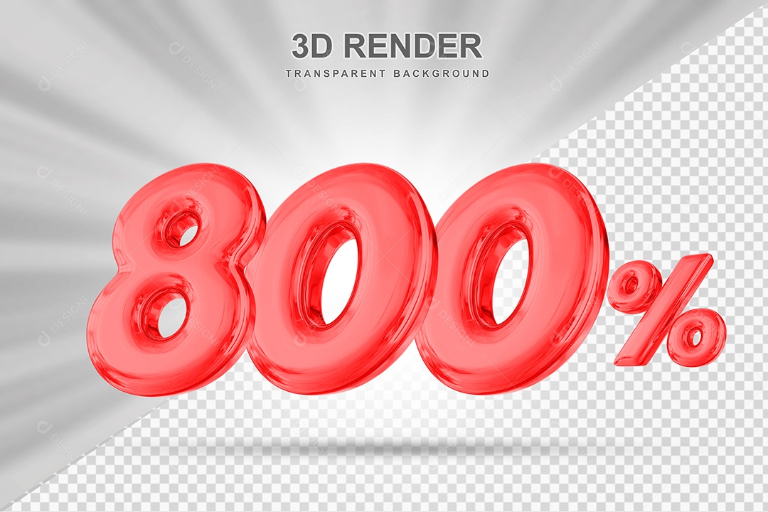 Número de Desconto 800% Elemento 3D Vermelho para Composição PSD