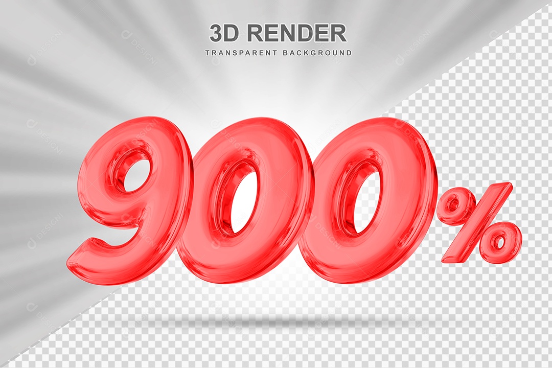 Número de Desconto 900% Elemento 3D Vermelho para Composição PSD