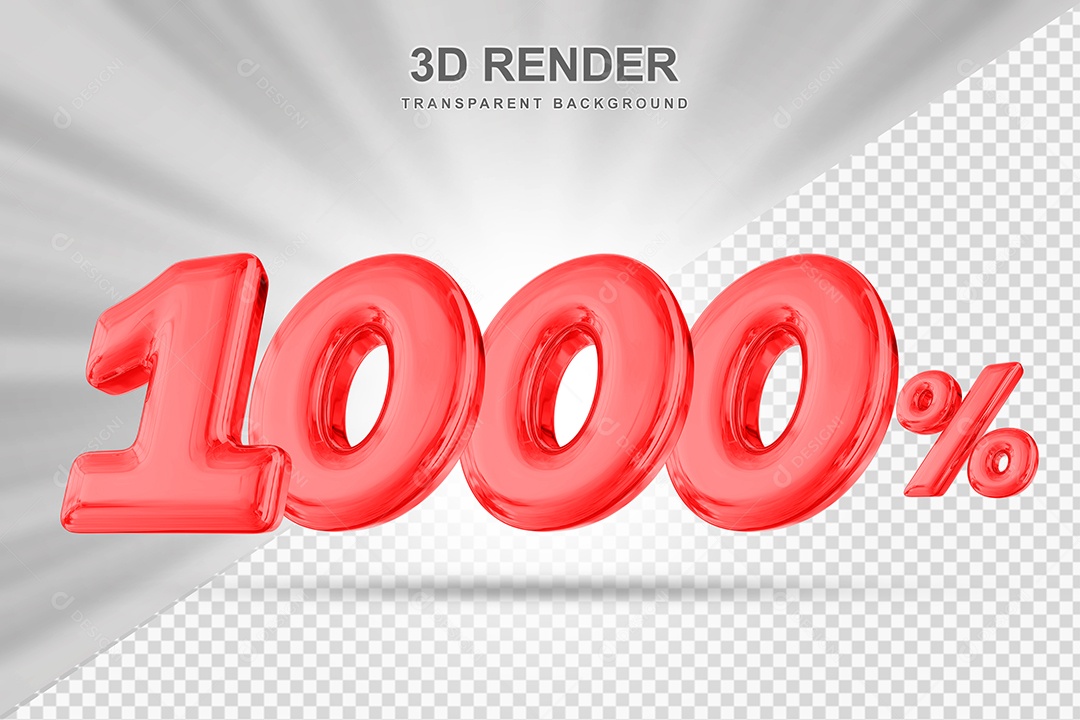 Número de Desconto 1000% Elemento 3D Vermelho para Composição PSD