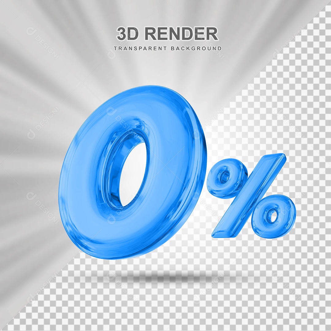 Número de Desconto 0% Elemento 3D Azul para Composição PSD