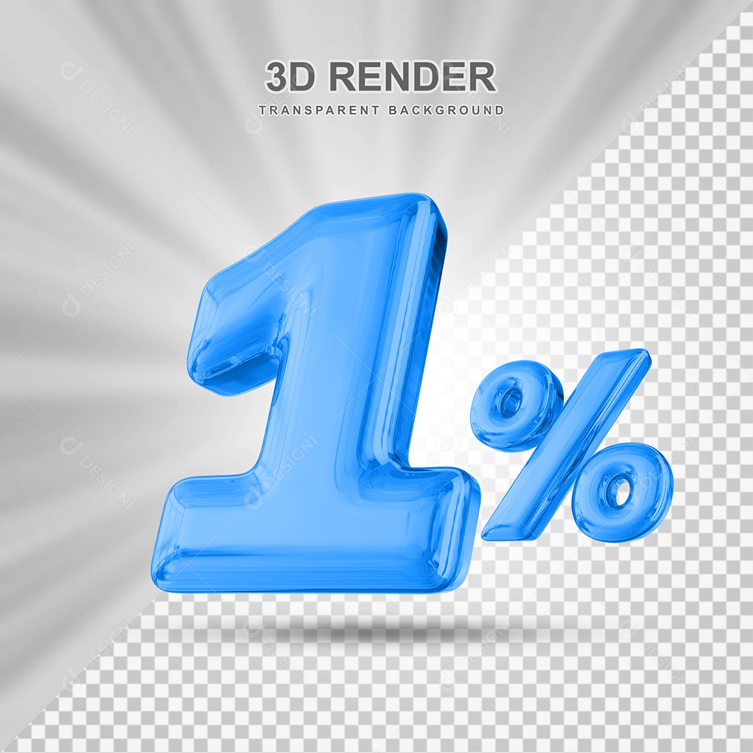 Número de Desconto 1% Elemento 3D Azul para Composição PSD