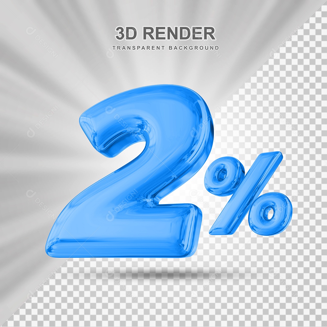 Número de Desconto 2% Elemento 3D Azul para Composição PSD