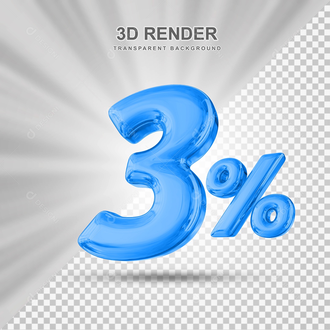 Número de Desconto 3% Elemento 3D Azul para Composição PSD