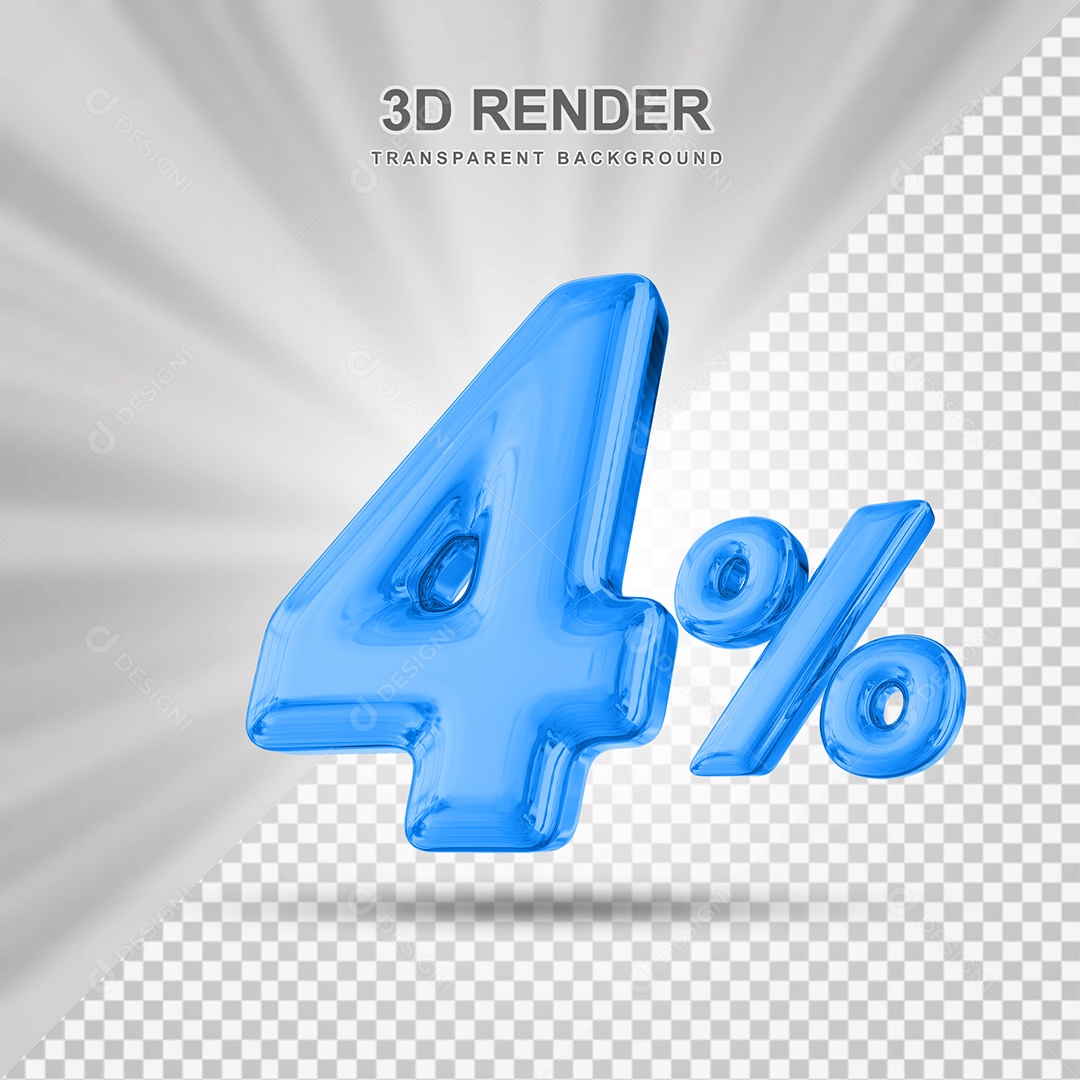 Número de Desconto 4% Elemento 3D Azul para Composição PSD