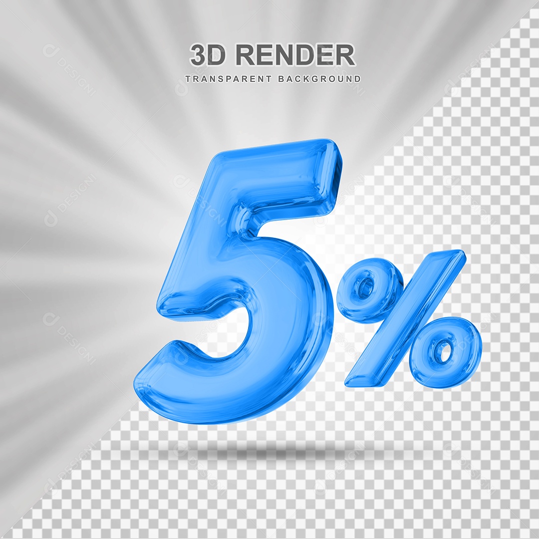 Número de Desconto 5% Elemento 3D Azul para Composição PSD