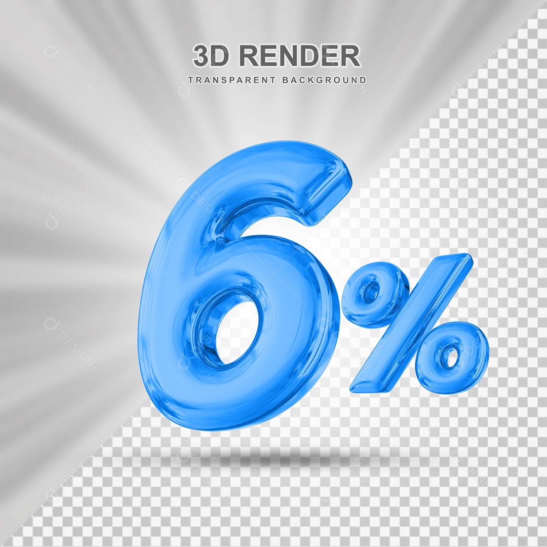 Número de Desconto 6% Elemento 3D Azul para Composição PSD