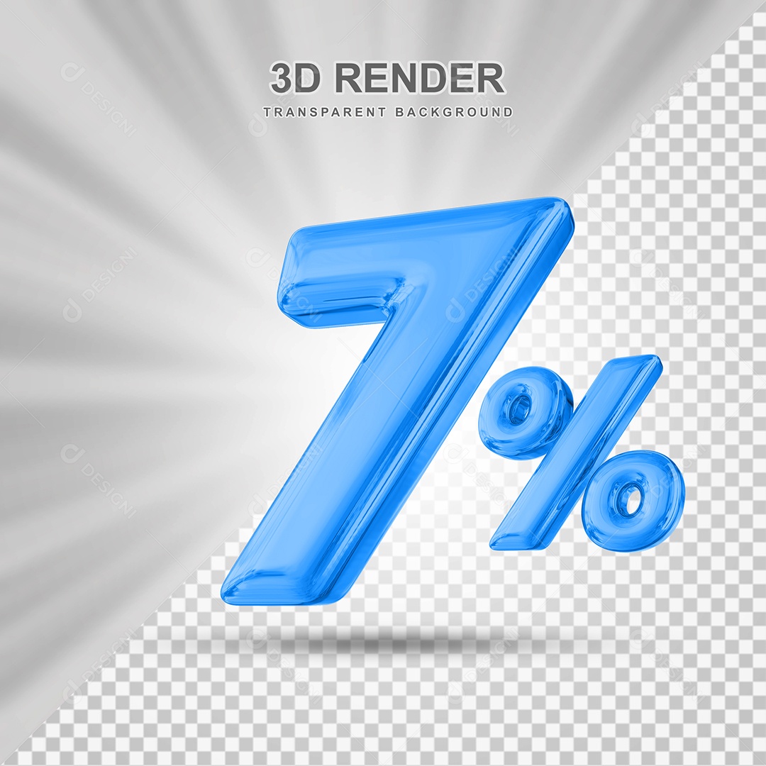 Número de Desconto 7% Elemento 3D Azul para Composição PSD