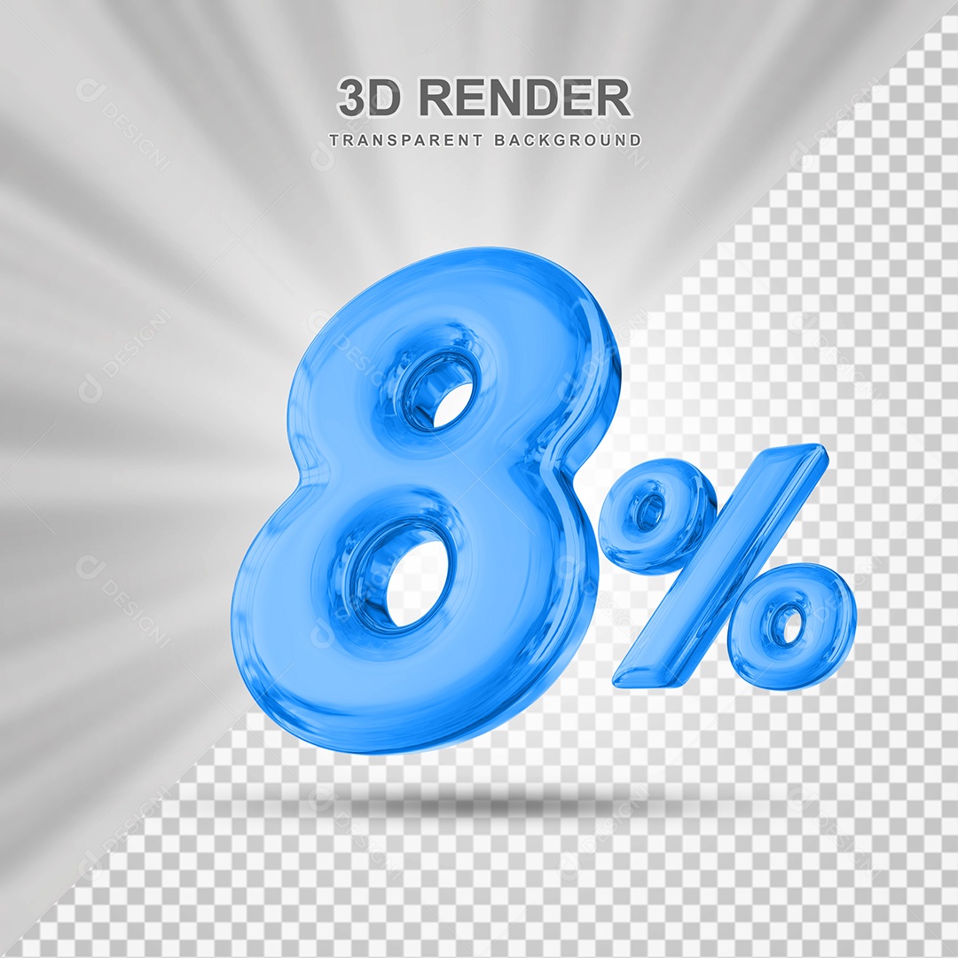 Número de Desconto 8% Elemento 3D Azul para Composição PSD