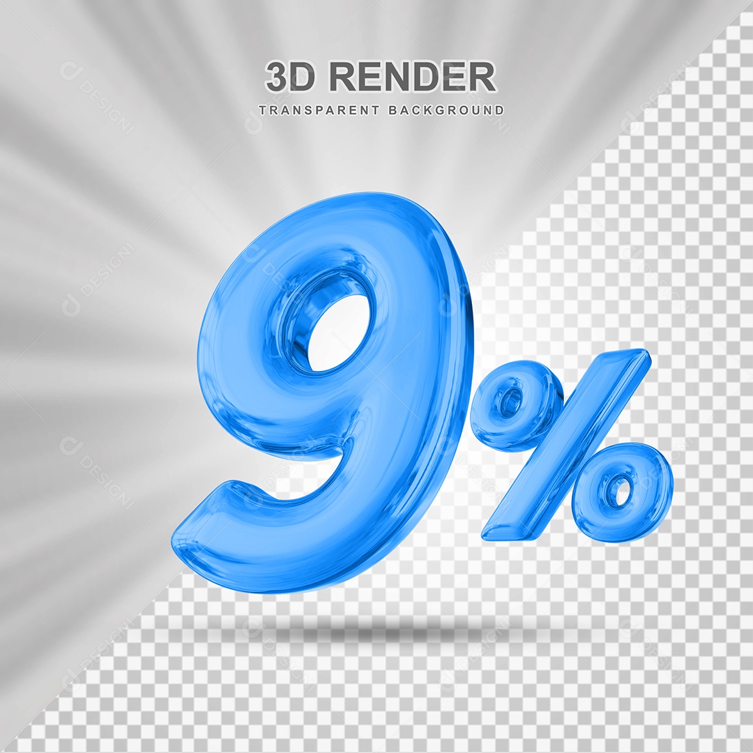 Número de Desconto 9% Elemento 3D Azul para Composição PSD