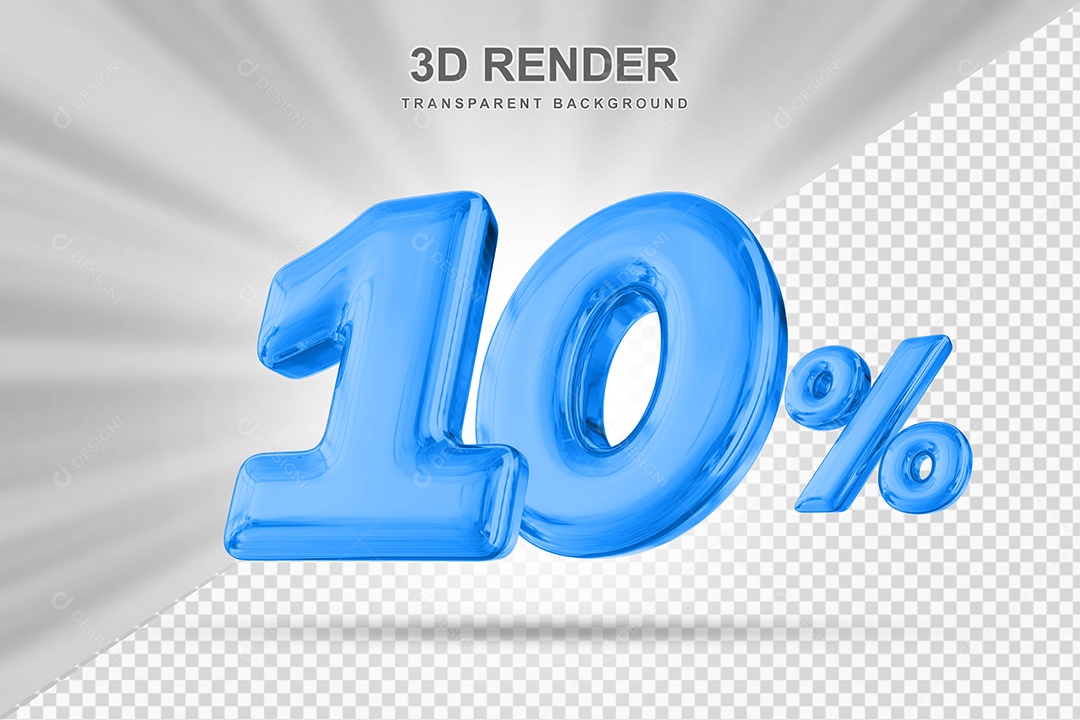 Número de Desconto 10% Elemento 3D Azul para Composição PSD