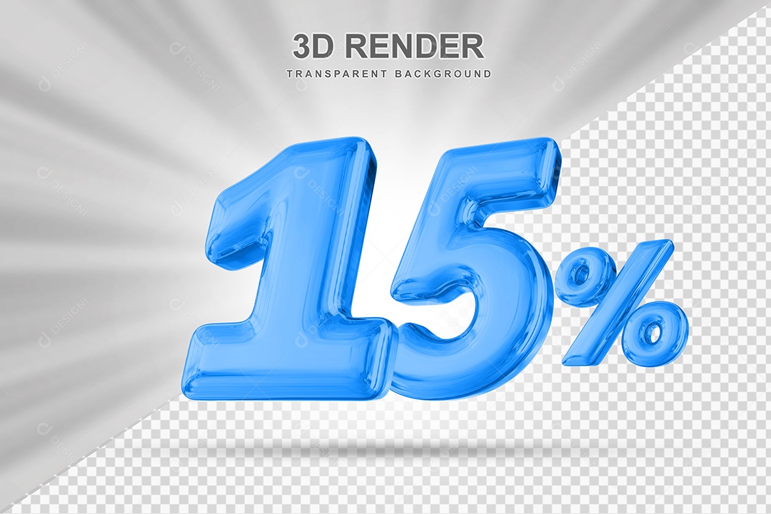 Número de Desconto 15% Elemento 3D Azul para Composição PSD