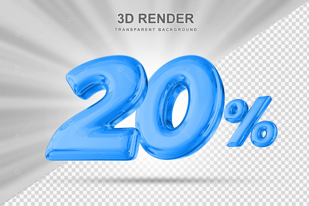 Número de Desconto 20% Elemento 3D Azul para Composição PSD