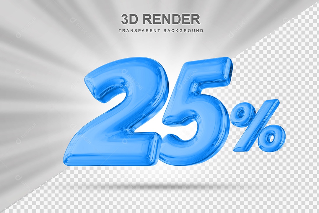 Número de Desconto 25% Elemento 3D Azul para Composição PSD