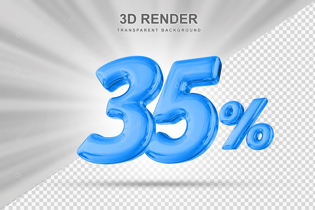 Número de Desconto 35% Elemento 3D Azul para Composição PSD