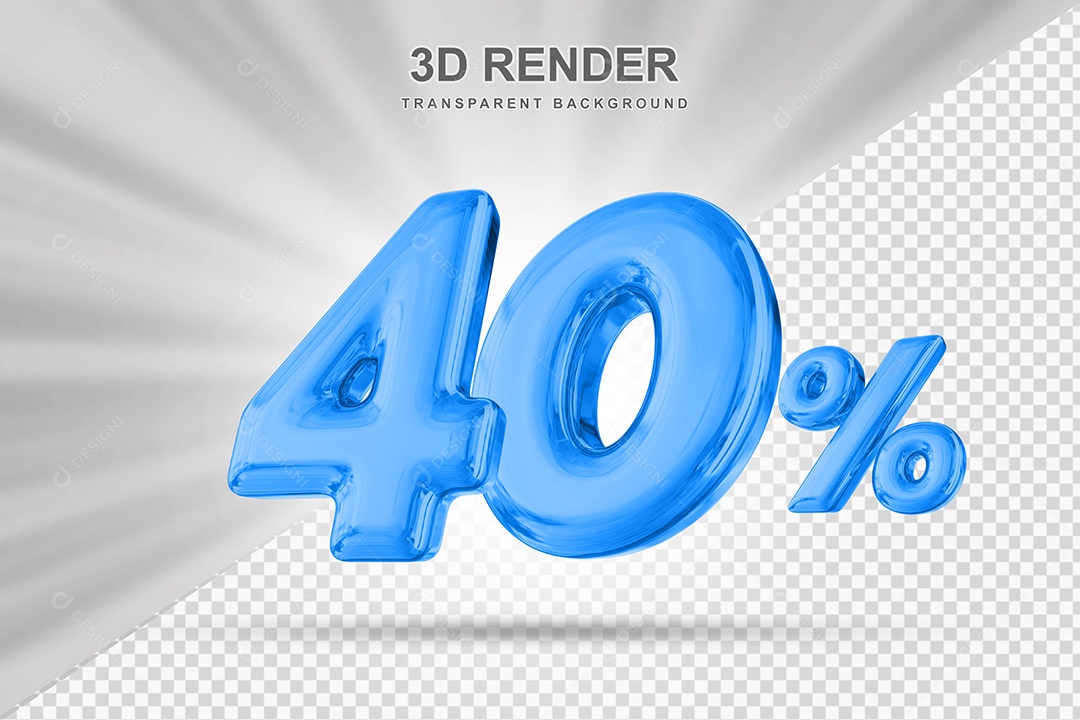 Número de Desconto 40% Elemento 3D Azul para Composição PSD