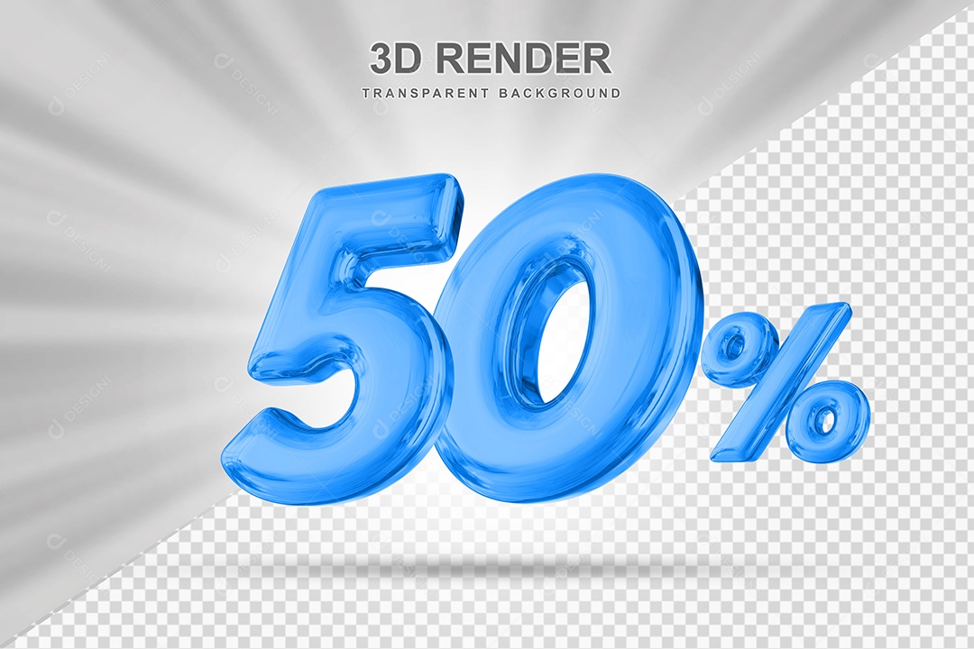 Número de Desconto 50% Elemento 3D Azul para Composição PSD