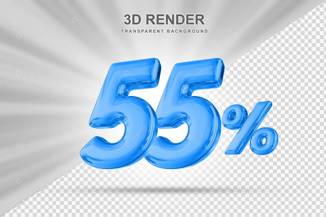 Número de Desconto 55% Elemento 3D Azul para Composição PSD