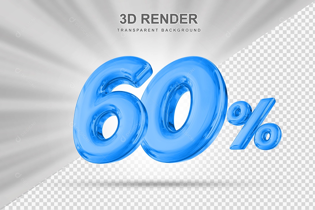 Número de Desconto % Elemento 3D Azul para Composição PSD