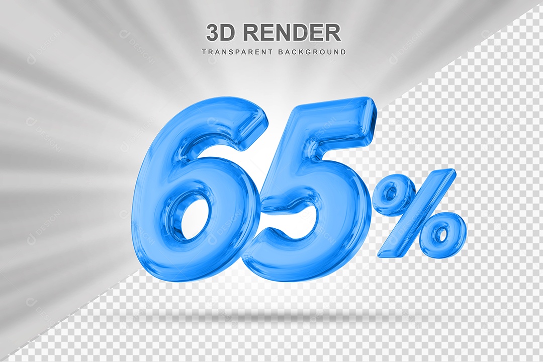 Número de Desconto 65% Elemento 3D Azul para Composição PSD
