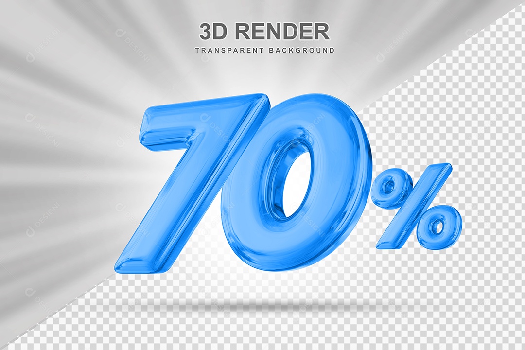 Número de Desconto 70% Elemento 3D Azul para Composição PSD