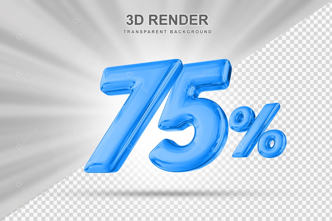 Número de Desconto 75% Elemento 3D Azul para Composição PSD